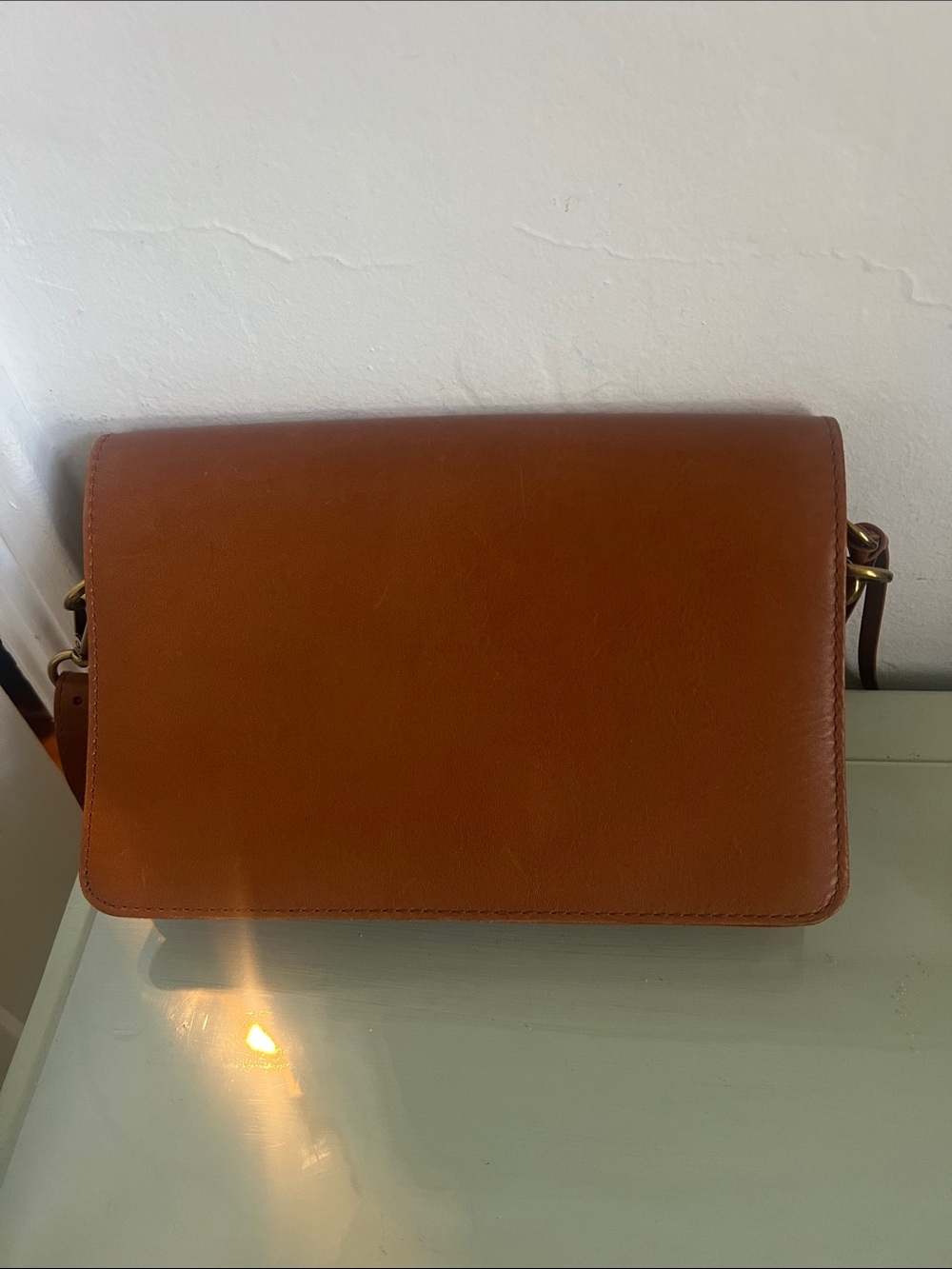Madewell Leather Crossbody Bag in luggage color with extra strap.